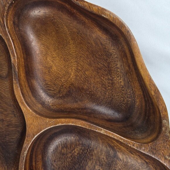 Vintage Monkey Pod Wood Leaf Serving Bowl  3 Sections Made in the Philippines - Picture 5 of 11